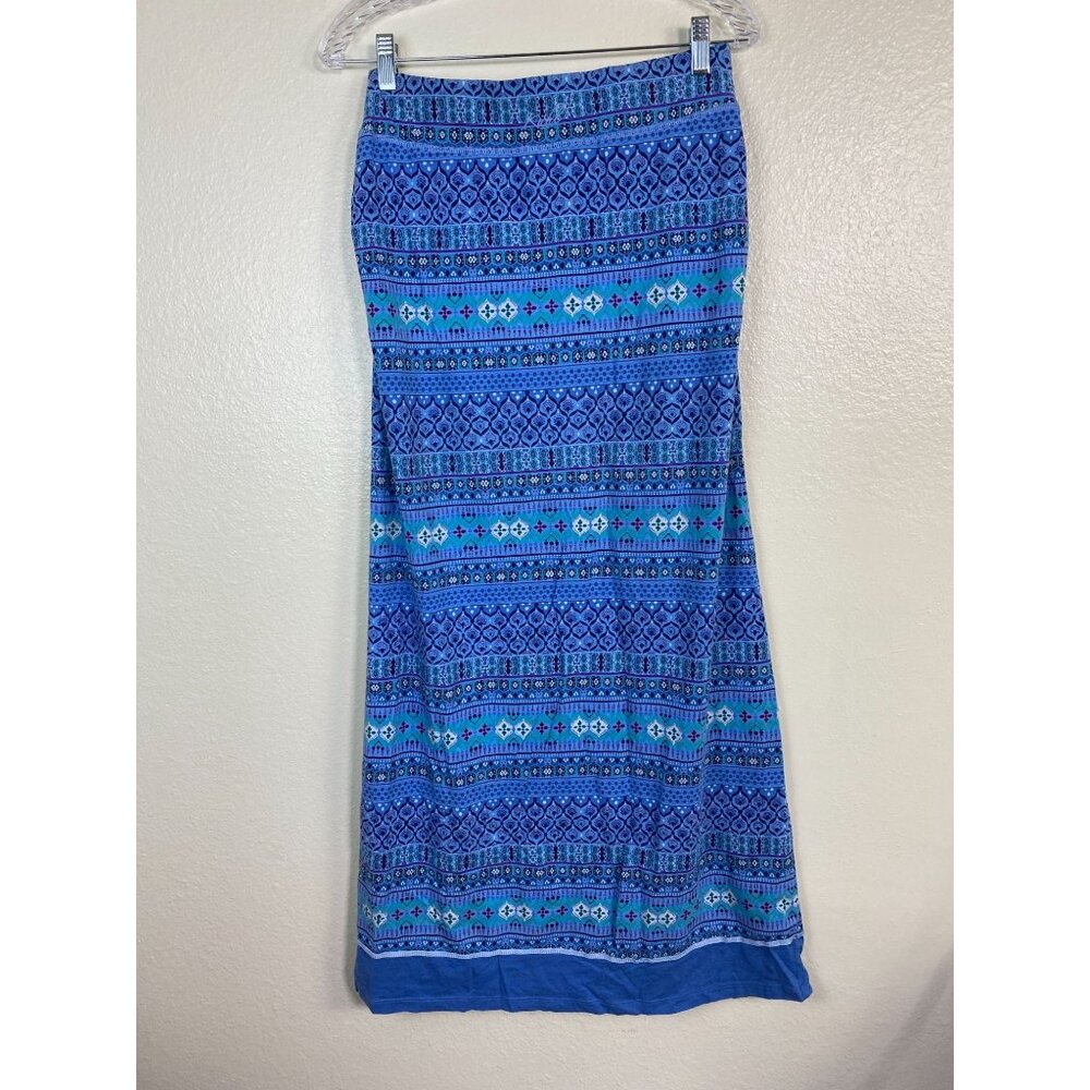 Kuhl Maxi Skirt size XS Blue Geometric Boho Festival Pull on Jersey Hippie - Picture 2 of 14